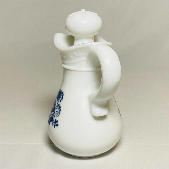 Vintage Avon Delft Blue Pitcher and Bowl EMPTY Milk Glass Floral Design - Picture 8 of 16